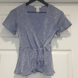 Ribbed faux wrap shirt